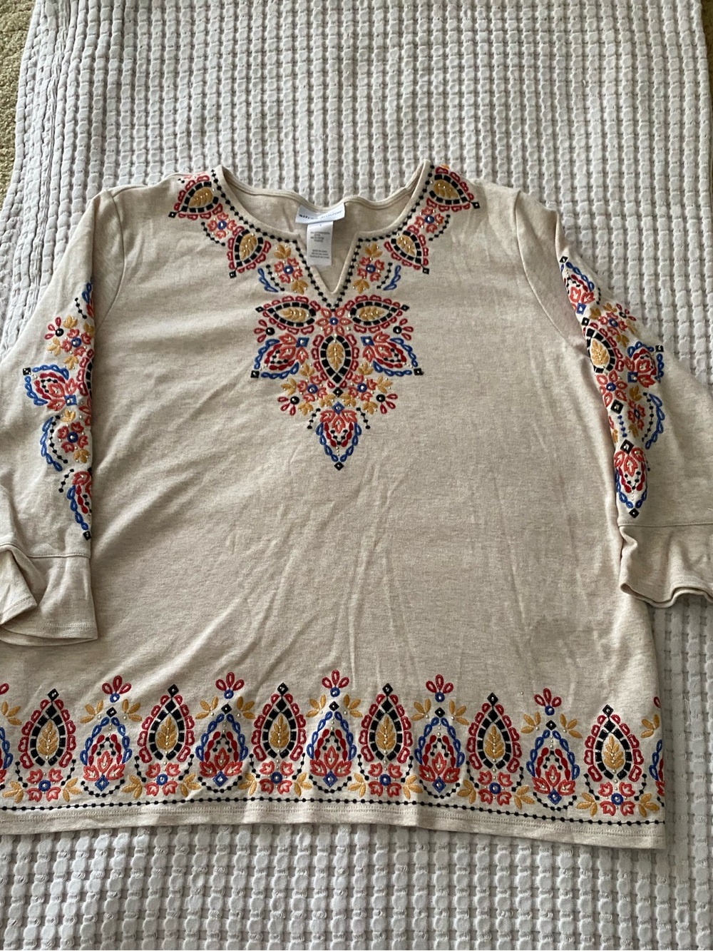 Alfred Dunner Women Cream Tunic with Multicolor Embroidery